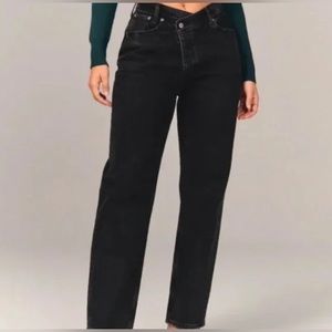 Abercrombie & Fitch The Dad High Rise Criss Cross Over Jeans Black Sz 27